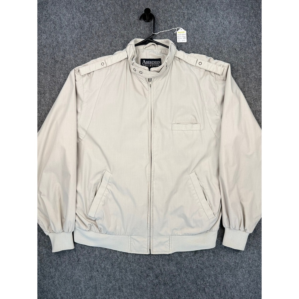 Aberdeen Collection Mens Beige Harrington Jacket Full Zip Epaulettes Large